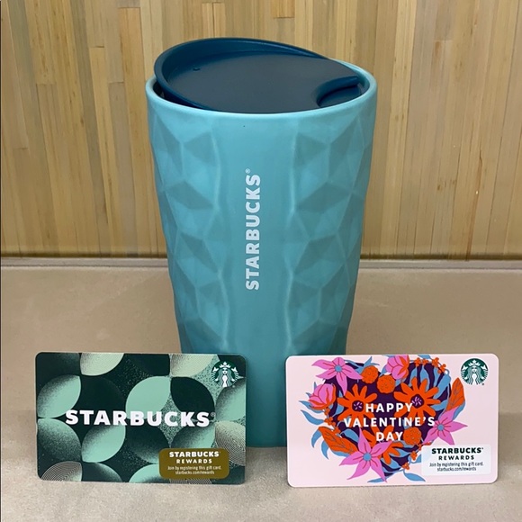 STARBUCKS CERAMIC CUP 3D 2021 teal VALENTINES Day